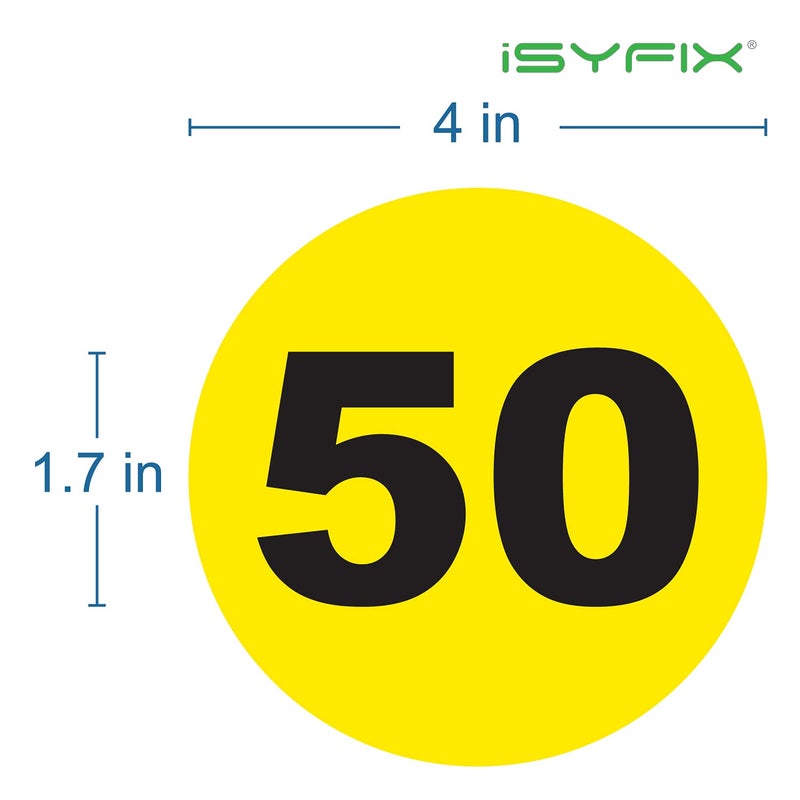 iSYFIX Yellow Consecutive Number Stickers â€“ 1 to 50, 4-inch, 1 Set â€“ Vinyl Self Adhesive Premium Decal, Ideal for Inventory, Storage, Organizing, Boxes, Bins, Toolbox, Lockers & More, Indoor/Outdoor - Image 2